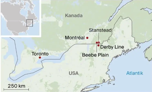 Nachrichten Linkding Unterwegs an der Grenze zwischen USA und Kanada.