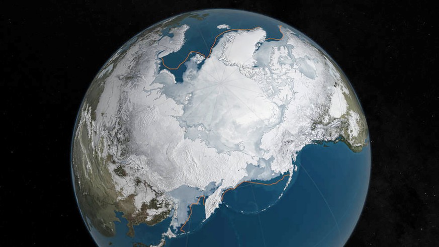 FILE PHOTO: An undated NASA illustration shows Arctic sea ice at a record low wintertime maximum extent for the second straight year, according to scientists at the NASA-supported National Snow and Ic ...