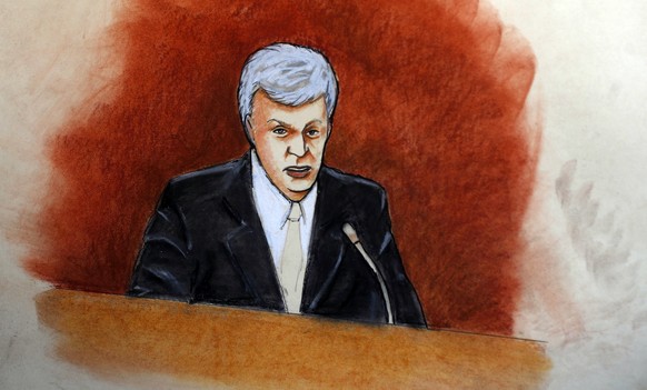FILE - In this Aug. 8, 2017, courtroom sketch, former radio host David Mueller appears in federal court in Denver. A jury on Monday, Aug. 14, was expected to weigh pop singer Taylor Swift&#039;s alleg ...