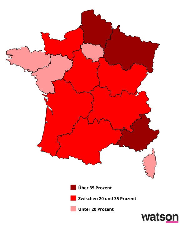 Wahlergebnisse der Regionalwahlen in Frankreich von 2015.&nbsp;
