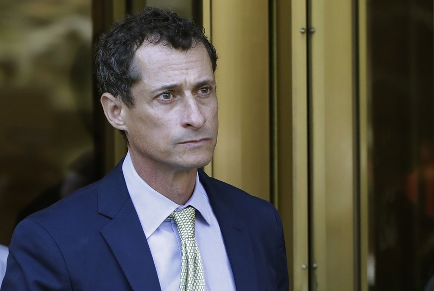 Former Congressman Anthony Weiner leaves federal court following his sentencing, Monday, Sept. 25, 2017, in New York. Weiner was sentenced to 21 months in a sexting case that rocked the presidential r ...