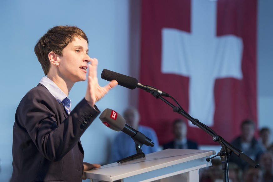 Frauke Petry, leader of the Alternative for Germany, &quot;Alternative fuer Deutschland&quot;, AfD, speaks during the general assembly of the AUNS, &quot;Aktion fuer eine unabhaengige und neutrale Sch ...