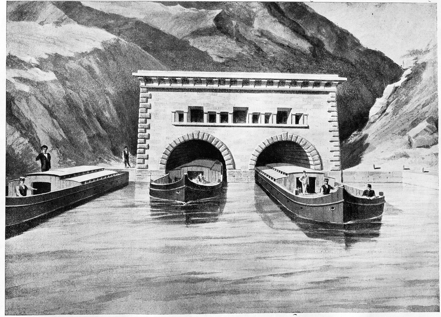 Der Transalpine Kanal: Mit Tunnels und Röhrenkanälen sollten Lastschiffe über die Alpen gebracht werden.&nbsp;