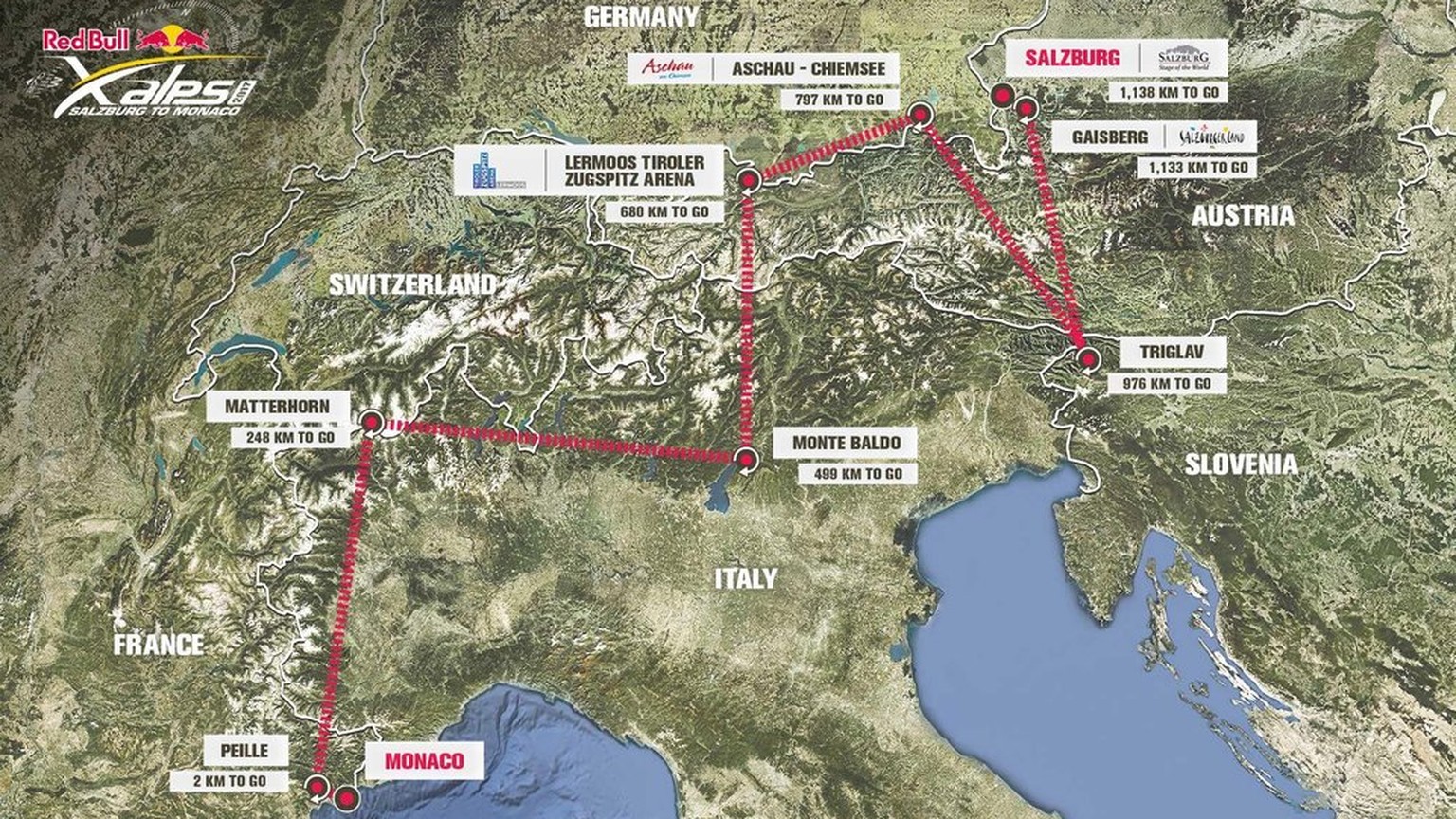 Die X-Alps-Route 2017: Von Salzburg nach Monaco.