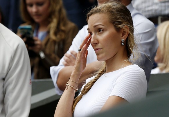 Jelena Djokovic, wife of Novak Djokovic of Serbia reacts after he lost the second set during his Men&#039;s Singles Final match against Roger Federer of Switzerland at the Wimbledon Tennis Championshi ...