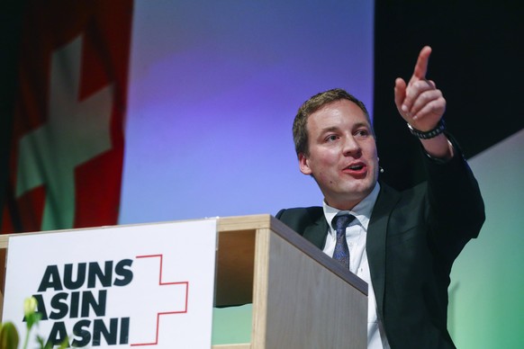 President Lukas Reimann of the Action for an Independent and Neutral Switzerland AUNS addresses an extra-ordinary meeting in the northern Swiss town of Winterthur October 4, 2014. The leader of the Un ...