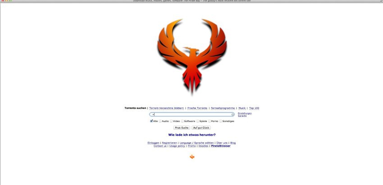 Neue Startseite von The Pirate Bay: Phönix statt Piratenschiff.