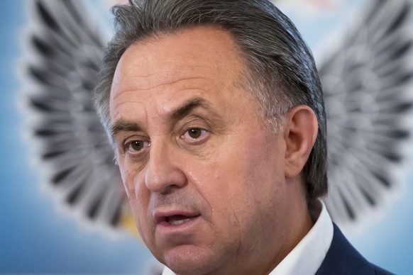 Russian Sports Minister Vitaly Mutko speaks to the media in Moscow, Russia, Sunday, July 24, 2016. Olympic leaders stopped short Sunday of imposing a complete ban on Russia competing in the Rio de Jan ...