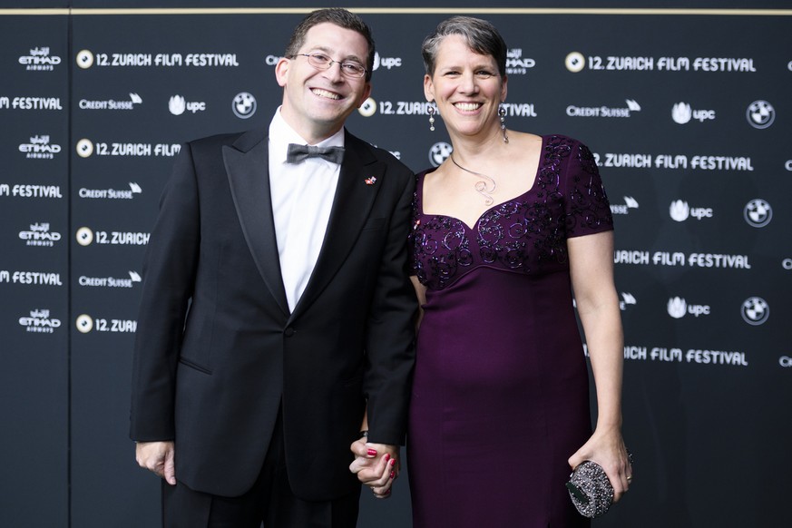 U.S. Ambassador to Switzerland and Liechtenstein Suzan G. LeVine, right, with her husband Eric LeVine on the Green Carpet for the &quot;Opening Night&quot; during the Zurich Film Festival (ZFF) in Zur ...