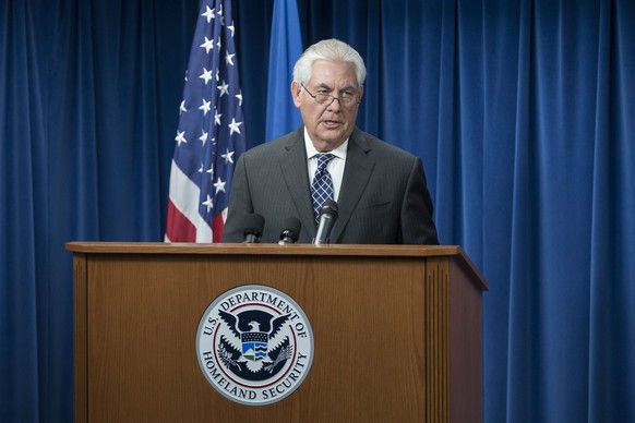 epa05861709 (FILE) - A file photograph showing US Secretary of State Rex Tillerson delivering remarks on an executive order signed by US President Donald J. Trump, regarding issues related to visas an ...