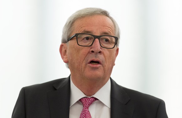 epa05889412 Jean-Claude Juncker, President of the European Commission, addresses the European Parliament in Strasbourg, France, 05 April 2017. The parliament is holding a key debate on Brexit negotiat ...