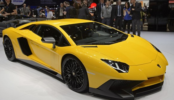 epa04646065 The new Lamborghini Aventador SV is on display during the press day at the 85th Geneva International Motor Show in Geneva, Switzerland, 03 March 2015. The Motor Show will open its gates to ...