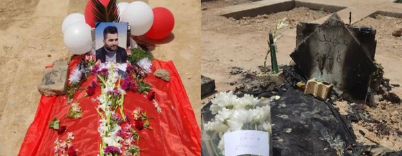 The grave after the destruction (right).