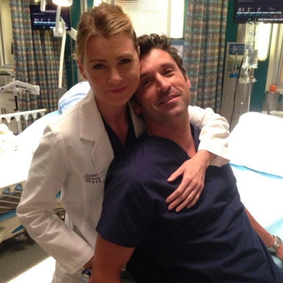 Ellen Pompeo mit Film-Mann Dempsey am Set von «Grey's Anatomy» im September 2013.