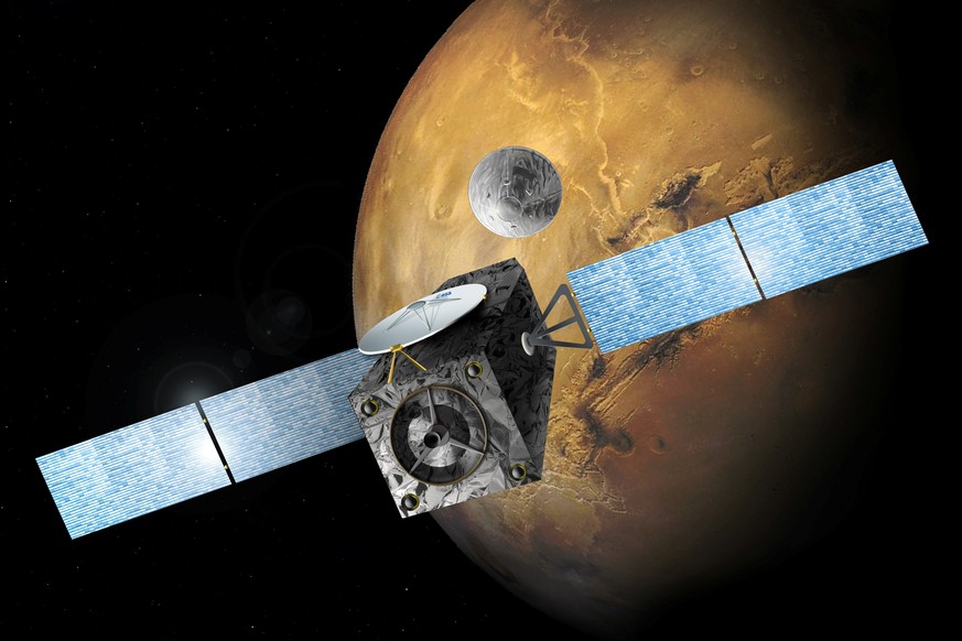 An illustration released by the European Space Agency (ESA) shows the Schiaparelli EDM lander. The Schiaparelli lander is due to touch down on the red planet October 19, 2016, in Europe&#039;s first a ...