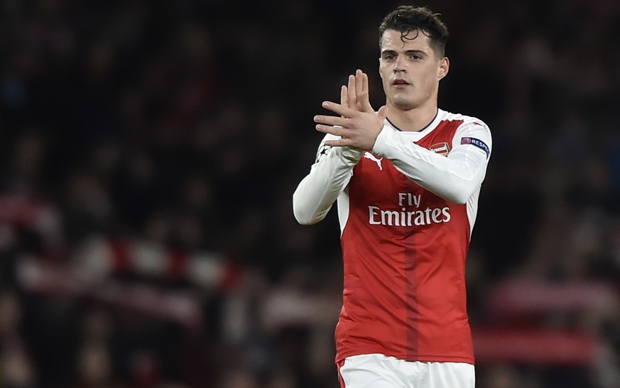 Britain Football Soccer - Arsenal v Bayern Munich - UEFA Champions League Round of 16 Second Leg - Emirates Stadium, London, England - 7/3/17 Arsenal&#039;s Granit Xhaka applauds fans after the game R ...