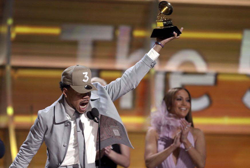 Chance The Rapper accepts the award for best new artist at the 59th annual Grammy Awards on Sunday, Feb. 12, 2017, in Los Angeles. (Photo by Matt Sayles/Invision/AP)