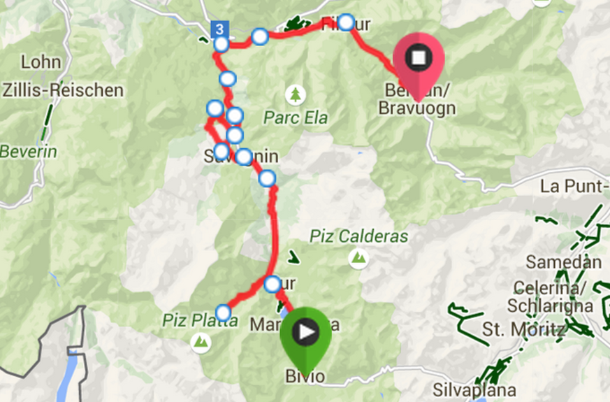 Die heutige Etappe von Bivio nach Bergün.&nbsp;Hier geht es zum Livetracking!