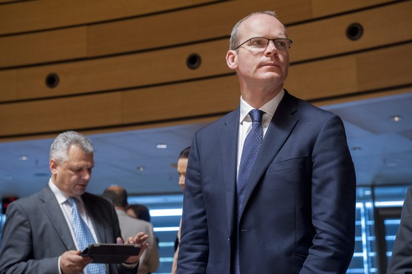 epa04260635 Irish Minister for Fisheries Simon Coveney (R) awaits prior to the EU Luxembourg Agriculture and Fisheries council at the EU Headquarters in Luxembourg, 16 June 2014. Ministers will discus ...