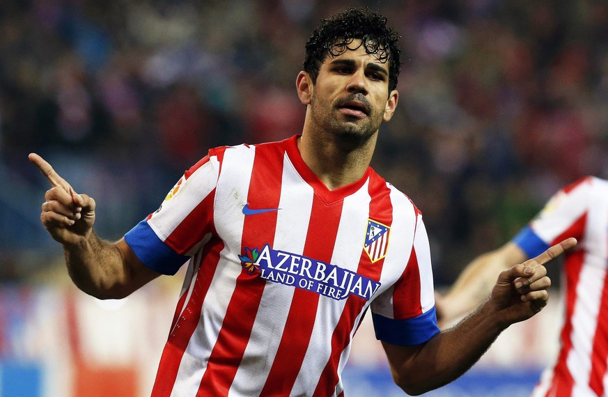 epa04239524 (FILE) A file picture dated 31 January 2013 of Atletico Madrid&#039;s Diego Costa celebrating after scoring during the Spanish King&#039;s Cup semi final first leg soccer match against Sev ...