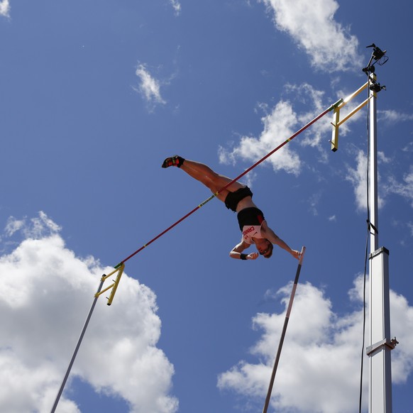 Canada&#039;s Shawnacy Barber competes in the men&#039;s pole vault event at the Pan Am Games in Toronto, Ontario, Tuesday, July 21, 2015. Barber won the gold medal. (AP Photo/Felipe Dana)