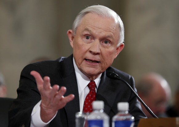 FILE - In this Jan. 10, 2017 file photo, then-Attorney General-designate, Sen. Jeff Sessions, R-Ala., testifies on Capitol Hill in Washington at his confirmation hearing before the Senate Judiciary Co ...