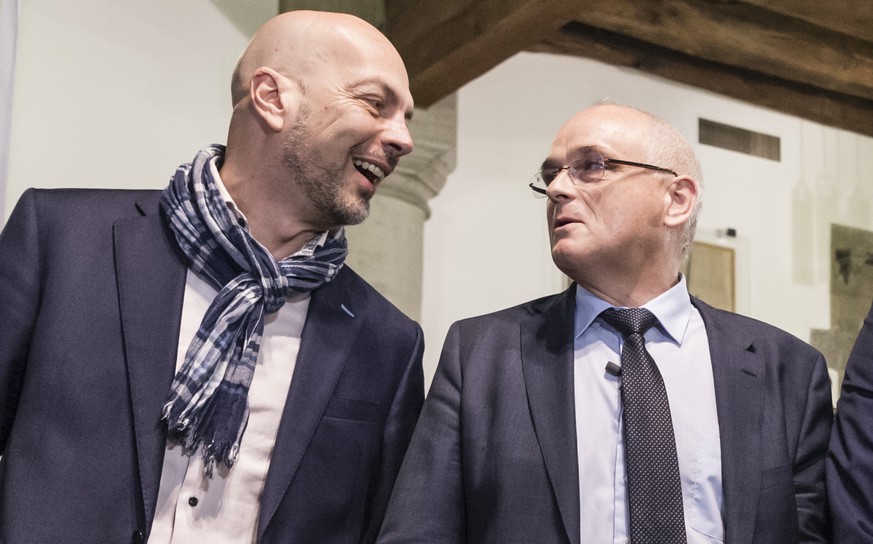 Die Kandidaten für die Regierungsrat-Ersatzwahlen des Kantons Bern, Roberto Bernasconi (SP) und Pierre Alain Schnegg (SVP).