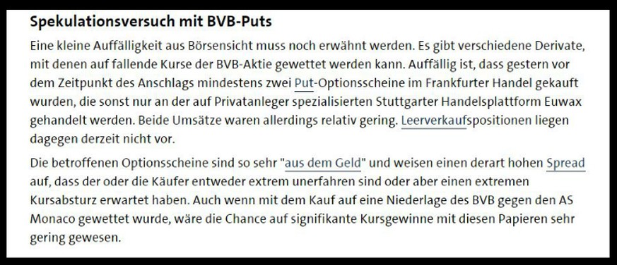 Bereits wenige Stunden nach der Tat, veröffentlichte Börse.ARD dei ungewöhnlichen Bewegungen.