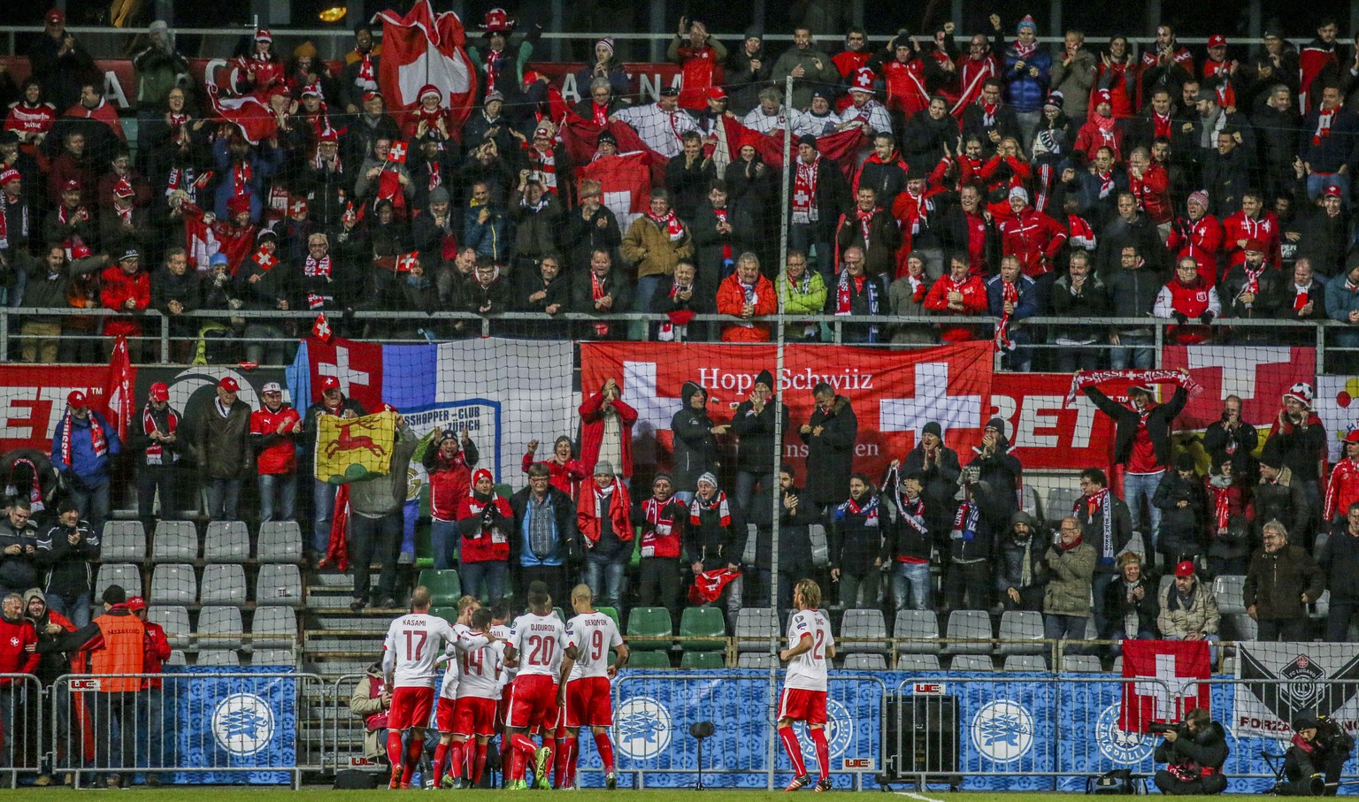 Sie harrten bis zum Schluss aus und wurden immerhin noch mit dem Siegestor belohnt: Die mitgereisten Schweizer Nati-Fans brauchten gestern in Tallinn viel Geduld.