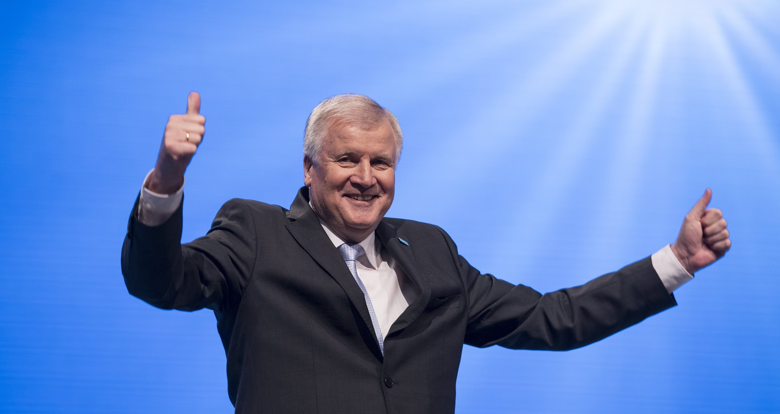 epa05822649 German Bavaria State Governor and leader of the German Christian Social Union (CSU) party, Horst Seehofer, gestures on stage at the 65th Political Ash Wednesday gathering of the Christian  ...