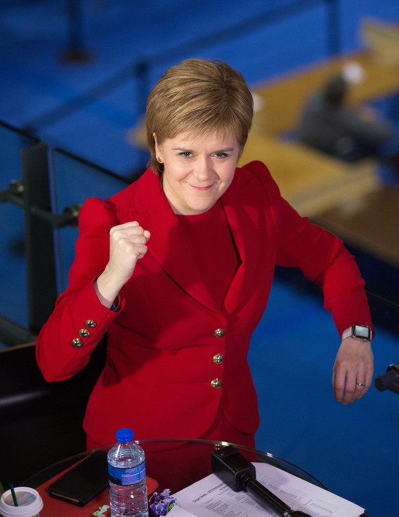 epa05845673 (FILE) - A file photograph showing leader of the Scottish National Party (SNP), Nicola Sturgeon reacts at the Emirates Arena in Glasgow, Scotland, Britain, 06 May 2016. Media reports on 13 ...