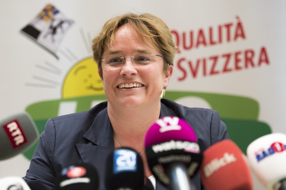 Martullo-Blocher an der Medienkonferenz der SVP Graubünden.