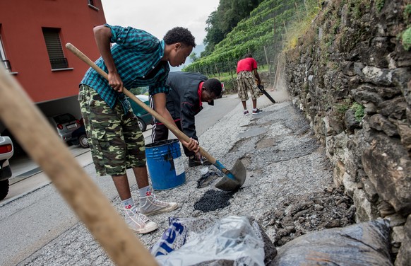 Asylbewerber aus Eritrea beim Ausbessern einer Strasse im Tessin.