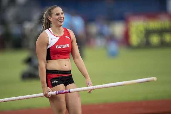 Swiss athlete Angelica Moser reacts during the pole vault final at the 2016 European Athletics Championships in Amsterdam, Netherlands, Saturday, 09 July 2016. The 2016 European Athletics Championship ...