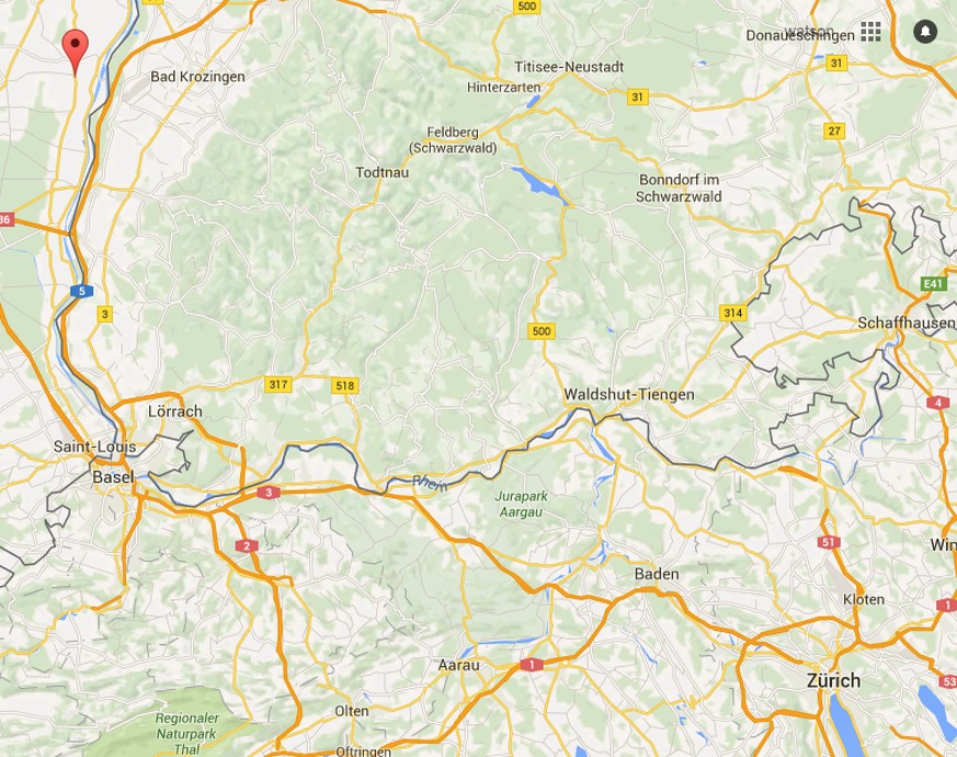 Basel und Baden liegen innerhalb des 80-Kilometer-Radius von Fessenheim (links oben markiert).
