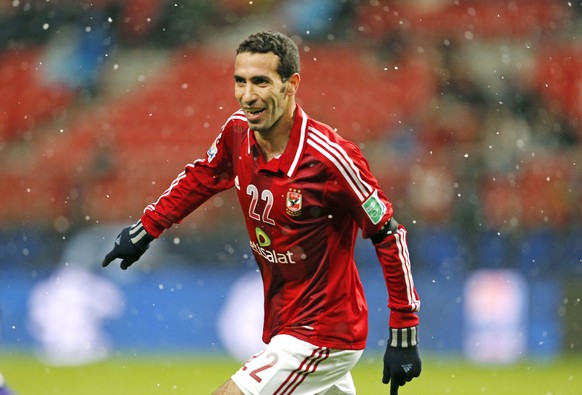 Al-Ahly SC&#039;s Mohamed Aboutrika celebrates after scoring a goal against Sanfrecce Hiroshima during their quarterfinal at the FIFA Club World Cup soccer tournament in Toyota, Japan, Sunday, Dec. 9, ...