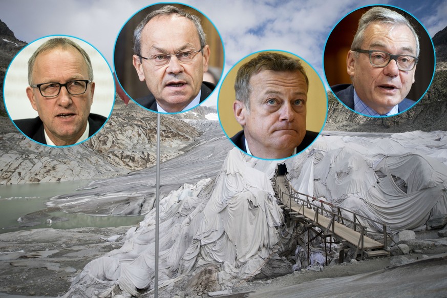 Peter Hegglin (CVP), Olivier Français (FDP), Martin Landolt (BDP) und Ruedi Noser (FDP) wollen jetzt die Gletscher retten.