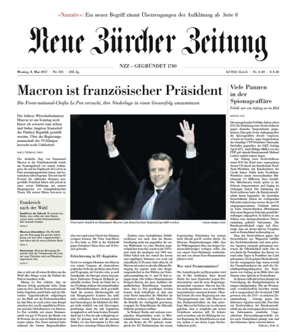 Die Frontseite der heutigen «NZZ».