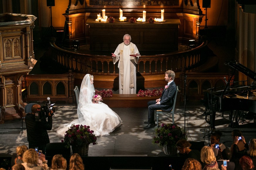 A mock wedding between a 12 years old child bride and her 37 years old fiance is staged in Oslo on October 11, 2014. The wedding is part of a campaign against child marriage. Plan Norge, a local branc ...