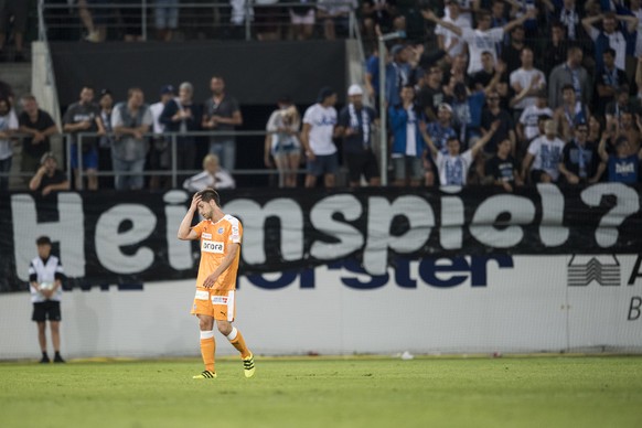 Benjamin Luethi of GC reacts during the UEFA Europa League second third qualifying round soccer match between Grasshopper Club Zuerich (Switzerland) and Apollon Limassol (Cyprus) held at the kybunpark ...