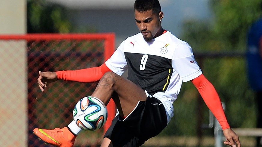Ghana&#039;s Kevin Prince Boateng juggles the ball during a training session in Brasilia, Brazil, Wednesday, June 25, 2014. Ghana will play Portugal in group G of the 2014 soccer World Cup on June 26. ...