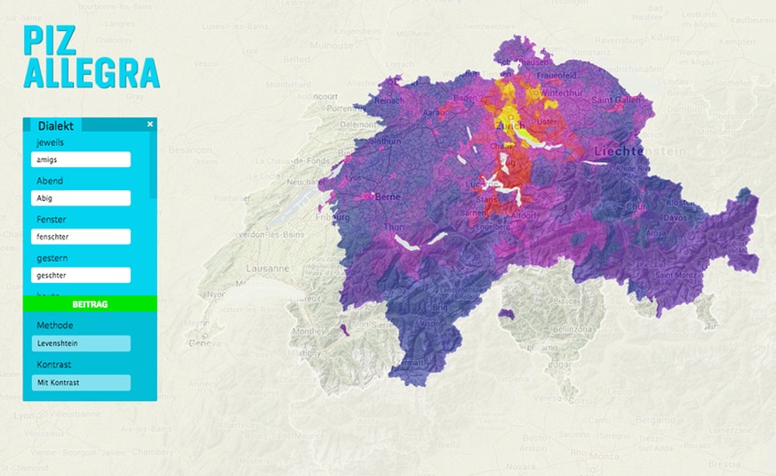 Die Webseite&nbsp;PizAllegra zeigt Ihnen auf einer interaktiven Karte, wo die Menschen den gleichen Dialekt sprechen wie Sie.&nbsp;