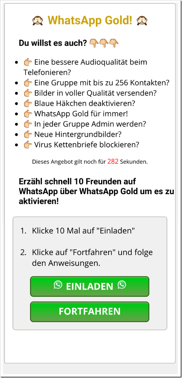 Ironischerweise soll «WhatsApp Gold» Virus-Kettenbriefe blockieren.
