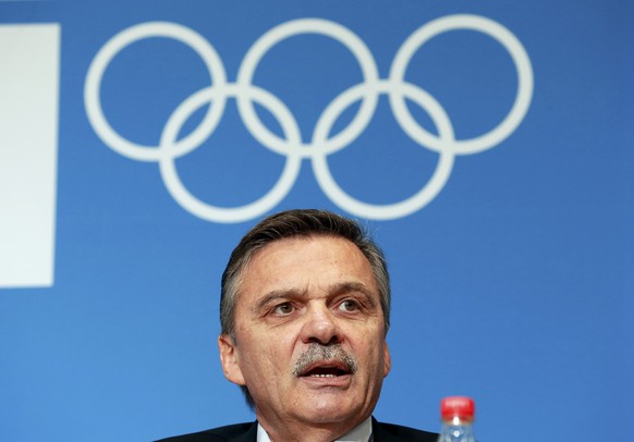 International Ice Hockey Federation (IIHF) President Rene Fasel answers a question during a news conference at the 2014 Sochi Winter Olympics, February 18, 2014. REUTERS/Jim Young (RUSSIA - Tags: SPOR ...