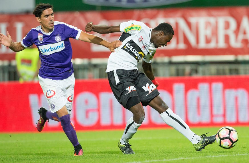 David De Paula (FK Austria Wien) und Dimitri Joseph Oberlin (SCR Altach) beim Tor zum 1:1 durch Oberlin am Sonntag, 21. August 2016, während der tipico Bundesliga-Begegnung zwischen FK Austria Wien un ...