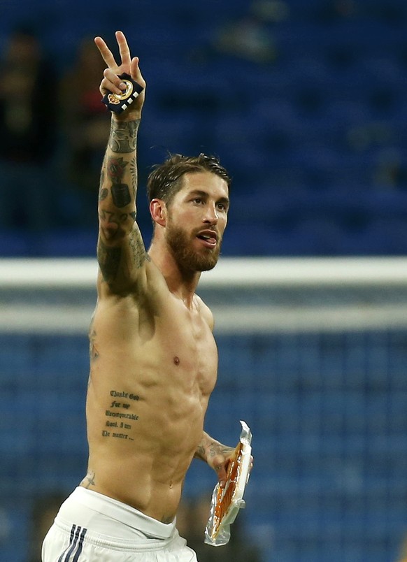 Football Soccer - Real Madrid v Real Sociedad - Spanish Liga Santander - Santiago Bernabeu, Madrid, Spain - 29/01/17 Real Madrid&#039;s Sergio Ramos celebrates after the match. REUTERS/Susana Vera