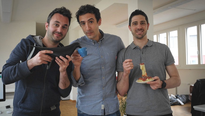 Sandro Strebel, Marco Cerqui und Dominic Mehr (v. l.) vom Entwickler-Team.