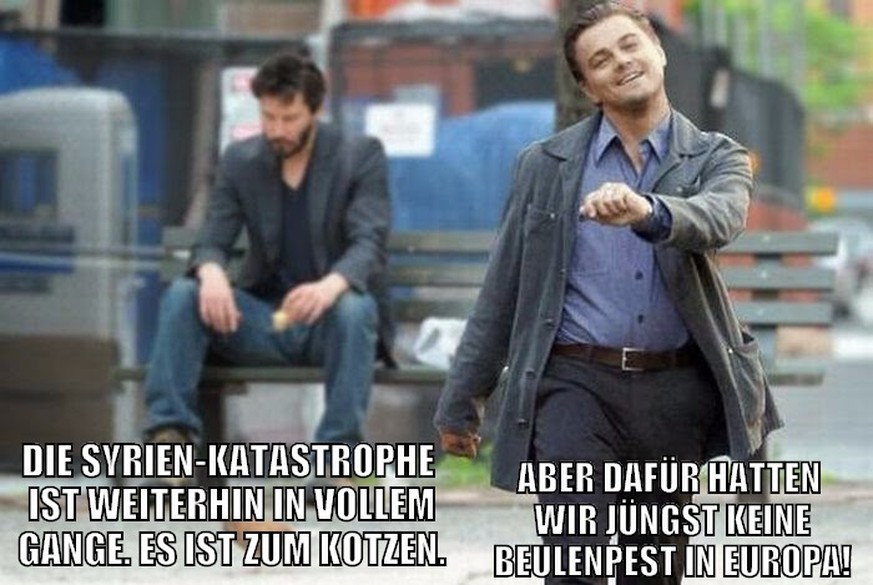 meme keanu reeves traurig leonardo dicaprio glücklich happy sad syrien https://imgflip.com