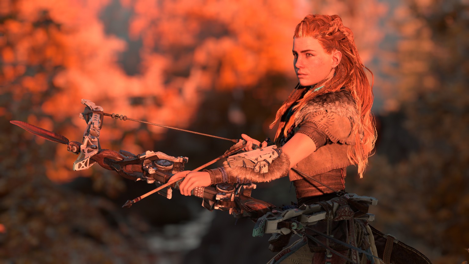 This photo provided by Sony Computer Entertainment America, LLC shows the female character, Aloy, in the Sony video game, &quot;Horizon Zero Dawn.&quot; (Sony via AP)