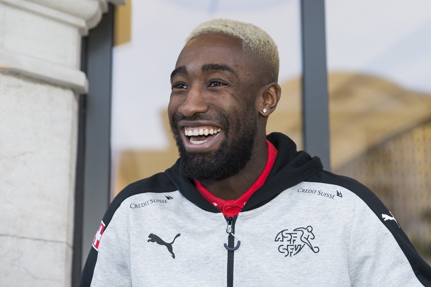 Johan Djourou, player of the Swiss soccer national team, arrives at the Royal Hotel Savoy, in Lausanne, Switzerland, Monday, March 20, 2017. Switzerland is scheduled to play a 2018 Fifa World Cup Russ ...